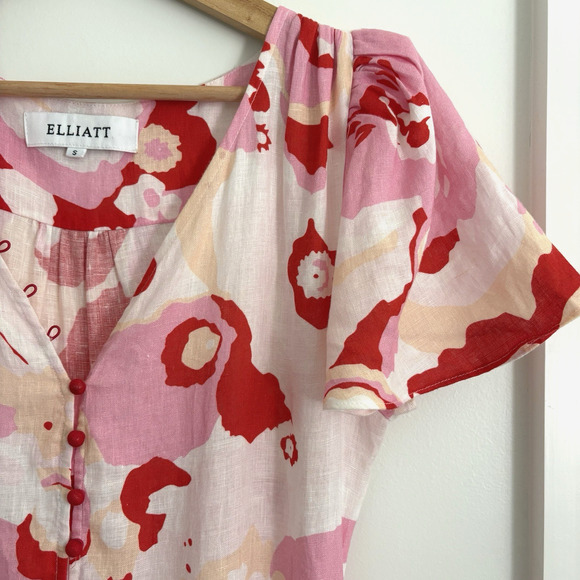 ELLIATT Small Gisli Linen Maxi Dress Tiered Floral Print Flutter Sleeve Feminine - Picture 4 of 16